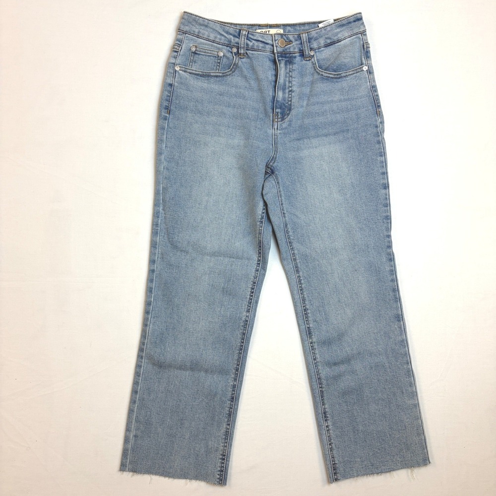 OAT New York High Rise Straight Leg Raw Hem Jeans Light Wash Size 4/27